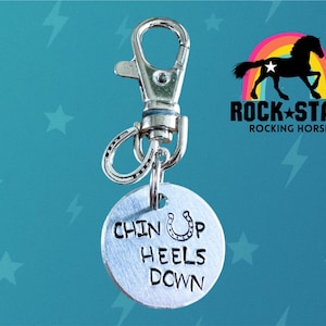 Heels Down key chain / Bridle/ halter charm. Personalised horse name tag. Hand stamped. Horse lover gift