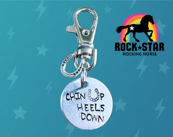 Hand Stamped Horse Name Tag: Heels Down Key Chain