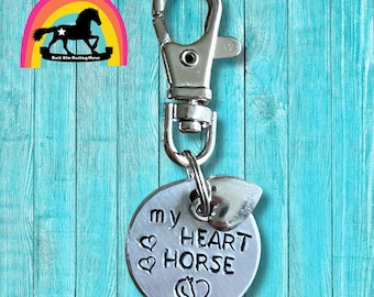 My Heart Horse / Bridle/ halter/ Saddle charm. Personalised horse name tag. Hand stamped. Horse lover gift