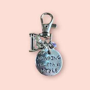 Jumping With Style/ Lucky Bridle/ halter charm for show jumping. Personalised horse name tag. Hand stamped.