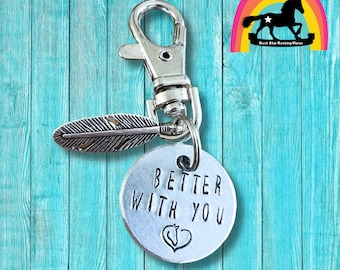 Hand Stamped Horse Charm: Personalized Bridle Tag, Feather Accent