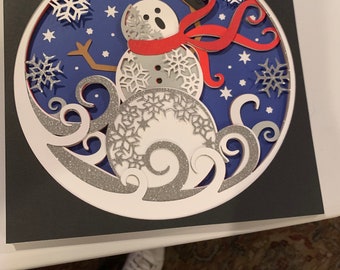 3D Snowman on a blustery day - framed paper art