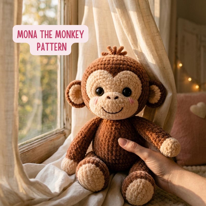 Mona the Monkey Crochet Pattern - Amigurumi Monkey Plush Toy, Cute ...