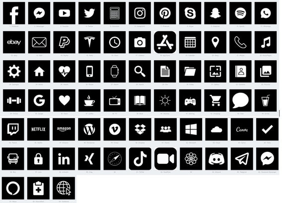 67 App Icons Ios Black Minimalistic Icon Pack All Access - Etsy Hong Kong