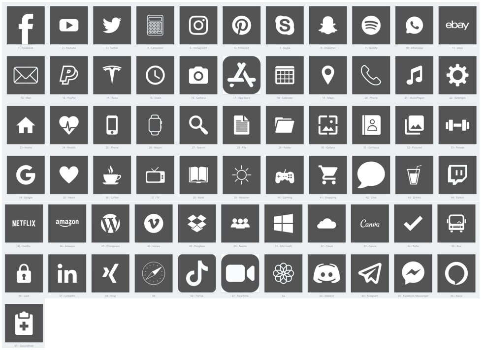 67 App Icons iOS Grey Minimalistic Icon Pack All Access | Etsy