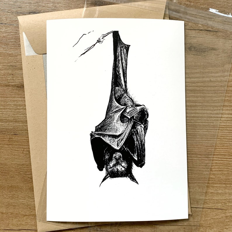 bat art hanging bat print Bat Print Halloween art