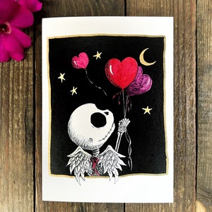 Balloons - skull greetings card, birthday, valentines,  love card. Goth birthday,  alternative birthday