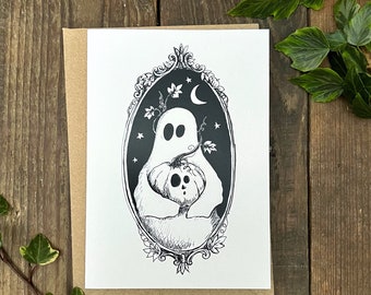 Boo loves Halloween 'Grußkarte - 6x4 Blank Card, Gespenst und Kürbis, Geisterkarte, Halloween-Karte, Goth-Karte, Gespenster, gruselig niedlich.