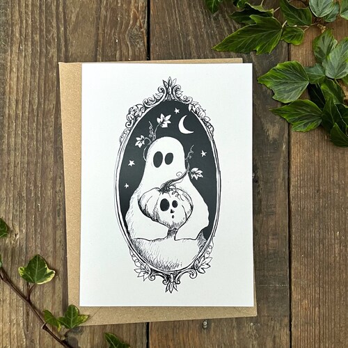 Boo loves Halloween’ Greetings Card - 6x4 Blank Card, ghost and pumpkin, ghost card, Halloween card, goth card, ghosts, spooky cute.
