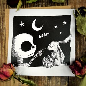 Carte de Pâques mignonne effrayante, lapin de Pâques, cartes de Pâques alternatives, goth, boop, Pâques drôle