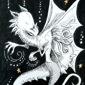 Oscar et la sirène - carte de voeux, carte vierge, carte dragon, carte sirène, sirène, dragons, carte de conte de fées.