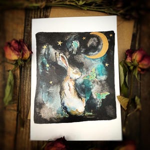 Carte de voeux lièvre, carte vierge, art lièvre, cartes pour les amoureux de la nature, cartes pour sorcières