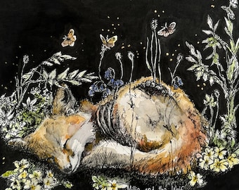 Return to Innocence - A4 Giclee print, fox, fox print, dead fox