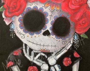 Sugar Skull - Impression jet d'encre A4 « Ruby ». Dia de los muertos, jour des morts, art des muertos, impression de crâne en sucre, impression de crâne mignon, art de squelette.