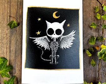 My Only Love - Greetings card, skeleton cat, Angel cat, cat card, winged cat, goth card