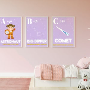 ABC Girls Space wall art digital print set of 3