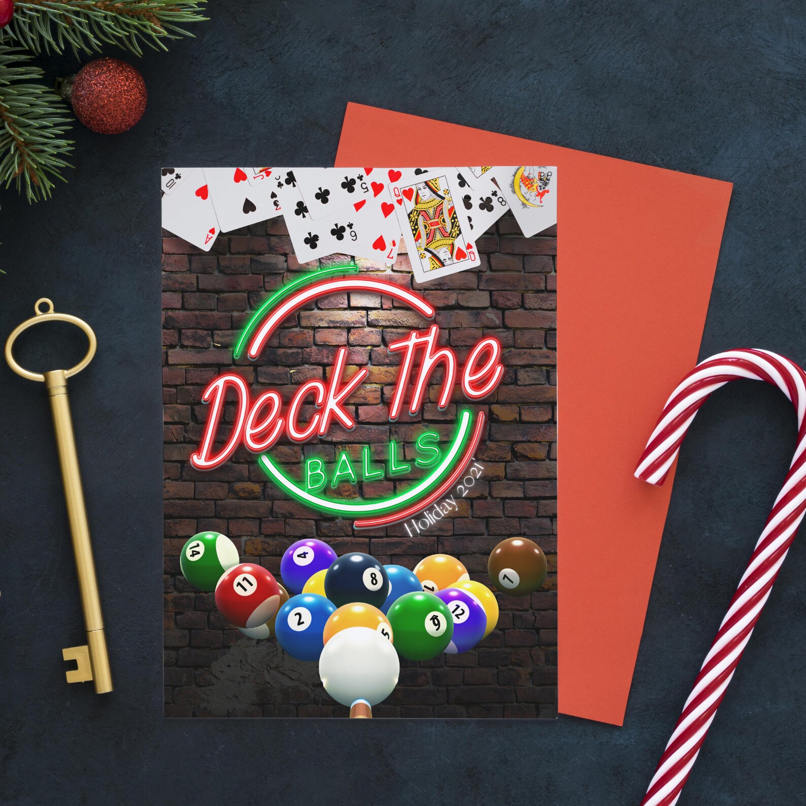Deck The Balls Billiards/ Pool Digital Print Holiday Card. Etsy
