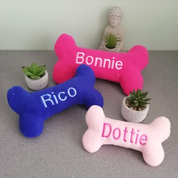 Personalised Embroidered Squeaky Toy Bone. Perfect for Christmas stocking, Birthday present or just as a treat. Ideal for Dogs and Puppies