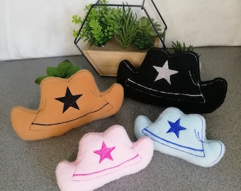 Sheriff's Cowboy Hat Squeaky Fleece Dog Toy available in 2 sizes. Ideal Birthday fun or Every Day Treat. Ideal for Med/Sm Dogs and Puppies.