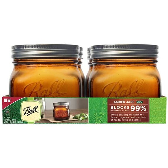 Ball Amber Pint Wide Mouth 16 Oz. Canning Mason Jars 4pack Etsy
