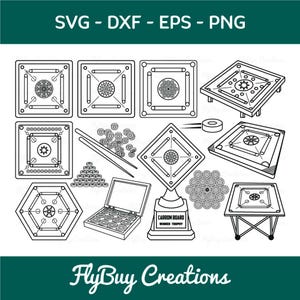 Carrom Board SVG Bundle Carrom Game Outline Carrom Coins Cut File Bundle
