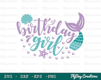 Zeemeermin Verjaardagsmeisje Svg | Zeemeermin Svg | Verjaardag Svg | Seashell Svg | Star Fish Svg | Sea Beach Svg | Eps | Dxf | PNG-| Silhouet |