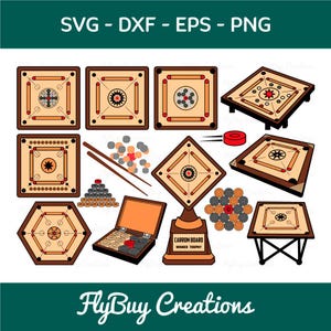 Carrom Board SVG Bundle Carrom Game Clipart Carrom Coins Cut File Bundle