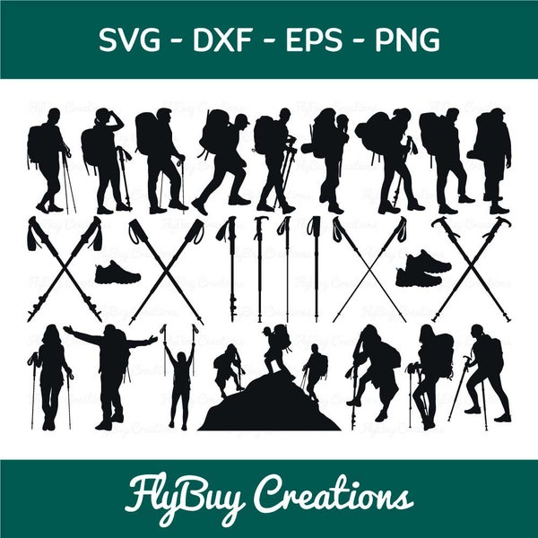 Hiking SVG Cut File | Hike Girl Svg | Female Hiker Svg | Man Hiking | Hiking Stick | Forest Hiking | Hiking Shoes | Eps | Dxf |Png |Cut file