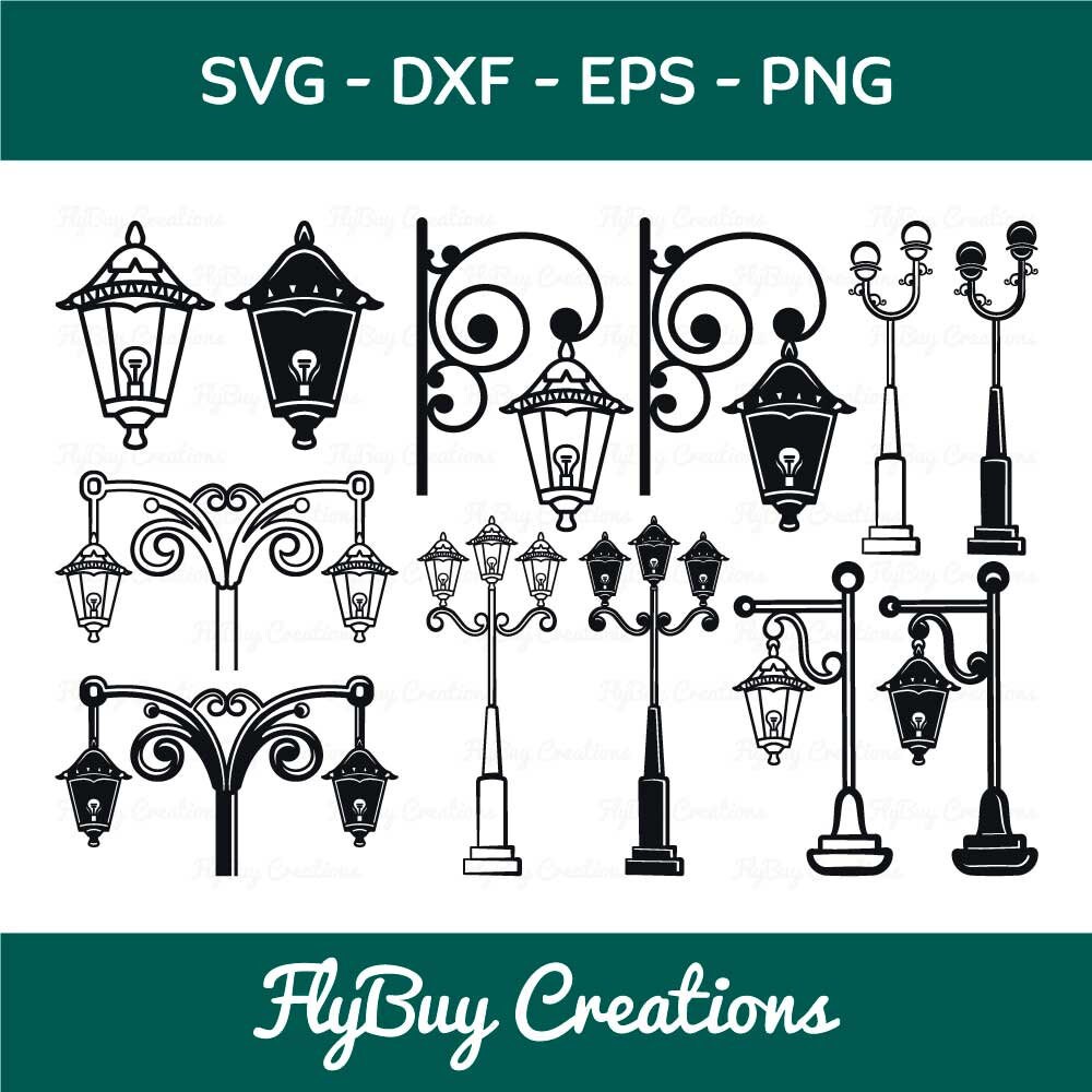 Street Lamp Bundles Svg | Lamp Svg | Light Svg | Street Lanterns Svg | Lamp Post Svg | Street Light | Road Lights | Eps | Dxf |Png |Cut file