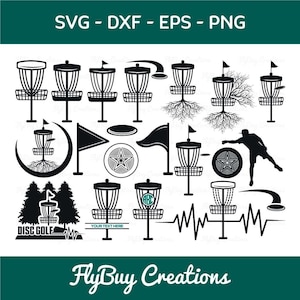 Disc Golf Bundle fichier coupe SVG | Disque-golf d'Austin | Sport | Panier de disc golf | Branches d'arbres | lecteur de disque-golf | Eps | DXF | png | Couper la lime