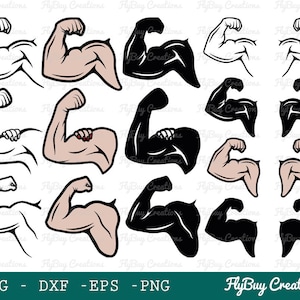 Biceps Svg, Arm Flex Svg, Strong Arm Svg, Vector Cut file for Cricut,  Silhouette, Pdf Png Eps Dxf, Decal, Sticker, Vinyl, Pin