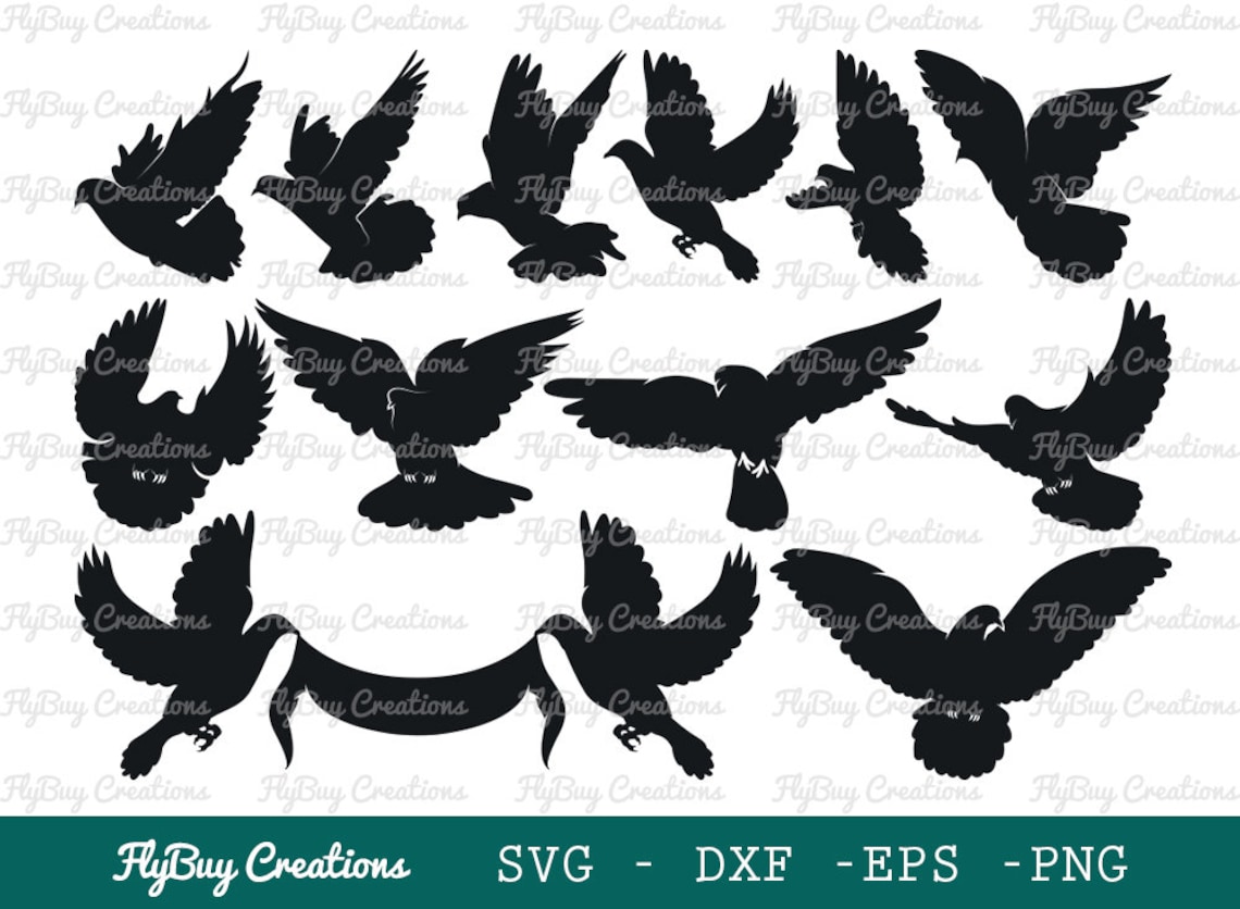 Flying Dove SVG Bundle, Dove Svg, Pigeon Svg, Peace Sign Svg, Bird Svg