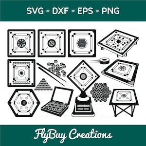 Carrom Board SVG Bundle Carrom Game Silhouette Carrom Coins Cut File Bundle