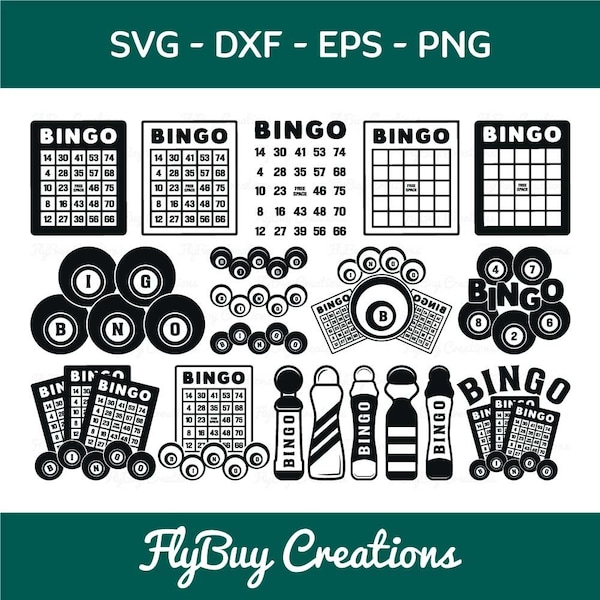 Paquete SVG de bingo, tarjeta de bingo svg, bolas de bingo svg, bingo dauber svg, números svg, juego svg, eps, dxf, png, archivo de corte