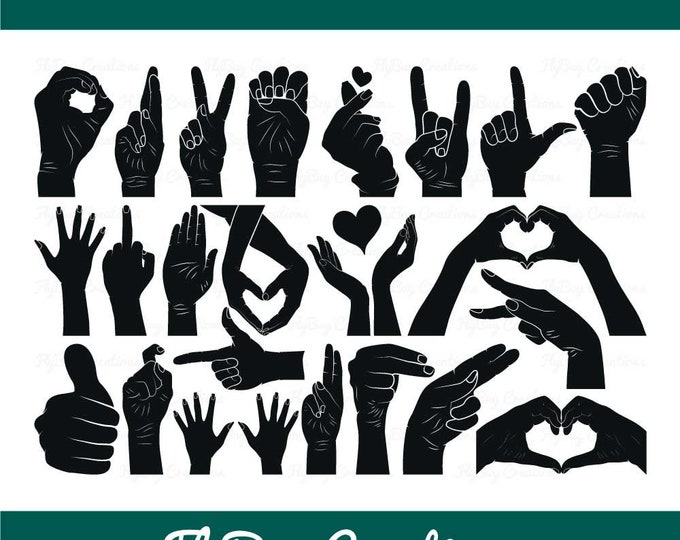 Hand Yeichen 140 Hand Symbol SVG Bundle, Handzeichen svg, Handsymbol dxf, Handsymbol ...