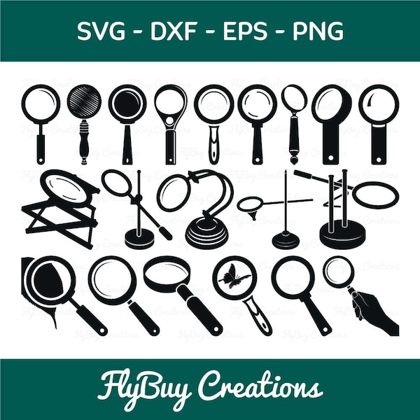 Magnifying Glass SVG Bundle, Investigation Svg, Detective Svg, Search Tool, Spyglass, Magnifying Glass Silhouette, Eps, Dxf, Png, Cut file