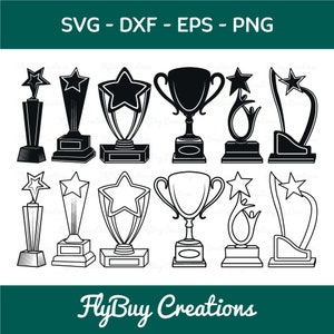 Premio Trofeo SVG Paquete / Copa Trofeo / Trofeos Estrella / Premio / Deportes / Premios Ganador Svg / Trofeo Campeón / Premio /Eps /Dxf /Png /Cortar archivo