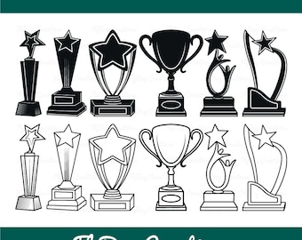 Award Trophy SVG Bundle | Trophy Cup | Trophies Star | Award | Sports | Winner Awards Svg | Champion Trophy | Prize |Eps |Dxf |Png |Cut file