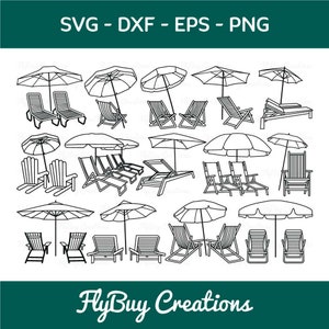 Beach Chairs With Umbrella SVG-Beach Chairs Outline Cut File Bundle