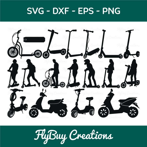 Scooter SVG Cut File | Stunt Scooter | Electric Scooter | Vespa | Kick Scooter |  Motorbike |  Moped Scooter | Eps | Dxf | Png | Cut file