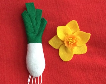 Welsh Daffodils And Leeks Handmade Felt Brooches Cymru St David’s Day Rugby