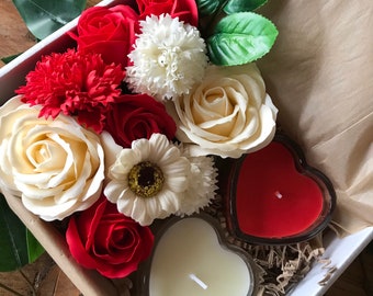 Soap Flower & Heart Candle Pamper Box, Relaxation Gift