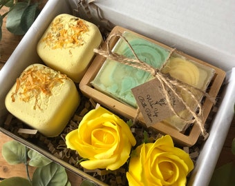 Lemon Shower Gift Box, Artisan Soap, Shower Steamers, Pick Me Up