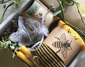 Cute Bee Theme Giftbox For Her, Honeybee, Thank you gift, Mother's Day Gift, Beeswax Candles, Pure Honey, Seedballs, Bee Lovers Gift