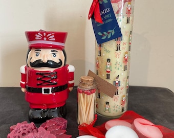 Christmas Nutcracker  Ceramic Wax Melter/Burner Gift Box With Handmade Wax melts, Tea Lights, glass Candle, Tree Decoration