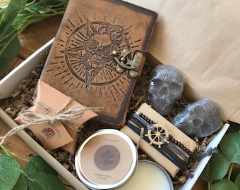 Pirate Giftbox For Men, Leather Notebook, Skull Bath Bombs