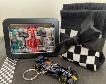 Racing Car Inspired Gift for Him, F1  Keychain & Racing Car Chocolates set,choose you favourite