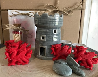 Castle Turret Wax Melter Burner & Red Dragon Wax Melts, Home Fragrance Set