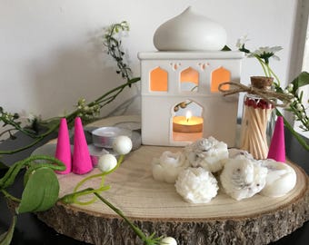 Mosque Wax Burner Gift Set – Ceramic Oil Diffuser, Flower Wax Melts