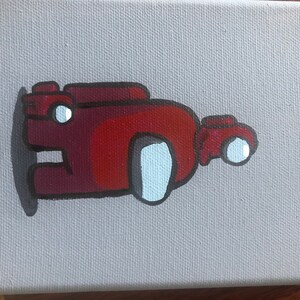 May include: A hand-painted canvas featuring a red character from the popular video game Among Us. The character is depicted in a simple, cartoon style with white outlines.